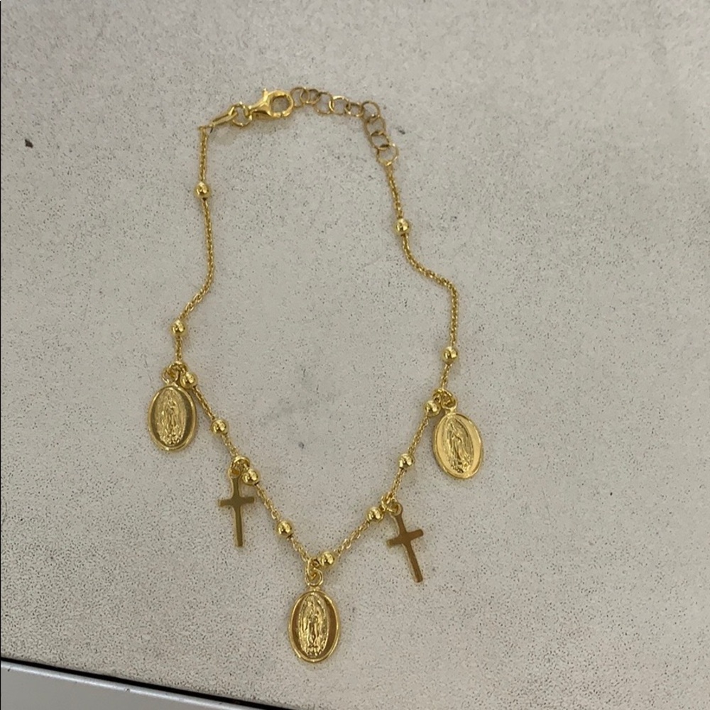 Gold plated Cross Virgin Mary Bracelet 8.5 inches - Picture 3 of 7